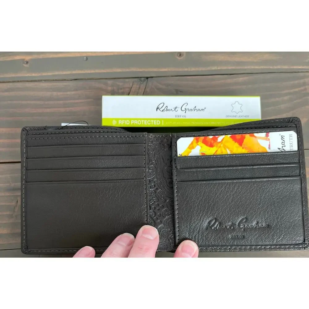 Robert Graham NIB Mens Namea I Brown Leather Bifold Wallet RFID Blocking Gift